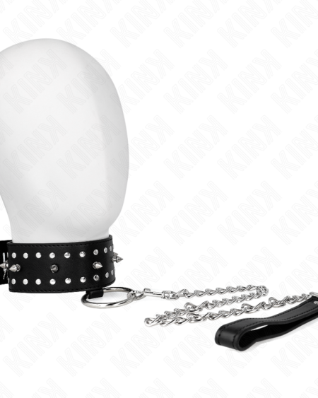 KINK - COLLAR CON CORREA 65 CM CON TACHUELAS PLATEADAS MODELO 1 AJUSTABLE 36-43 CM X 5 CM