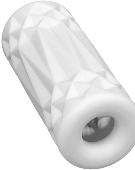 Masturbador masculino PRETTY LOVE em forma de lata, branco, com tampa articulada
