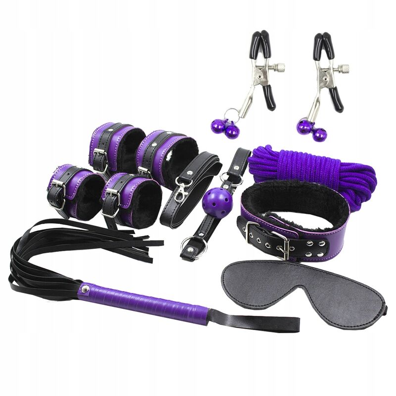 Conjunto BDSM SECRETPLAY com algemas, mordaça, chicote, corda e acessórios de bondage