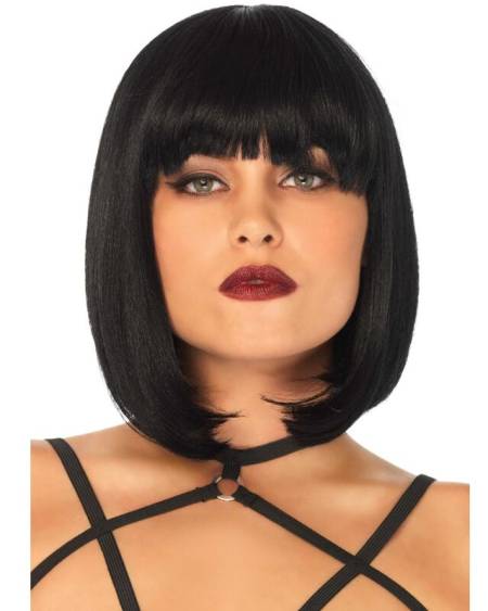 Peruca preta LEG AVENUE de corte bob, com tira elástica ajustável e gancho