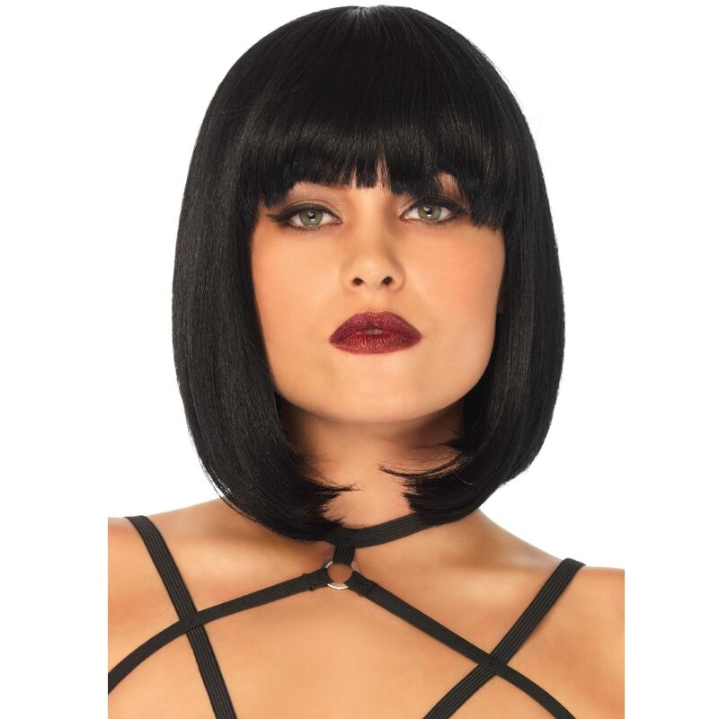 Peruca preta LEG AVENUE de corte bob, com tira elástica ajustável e gancho