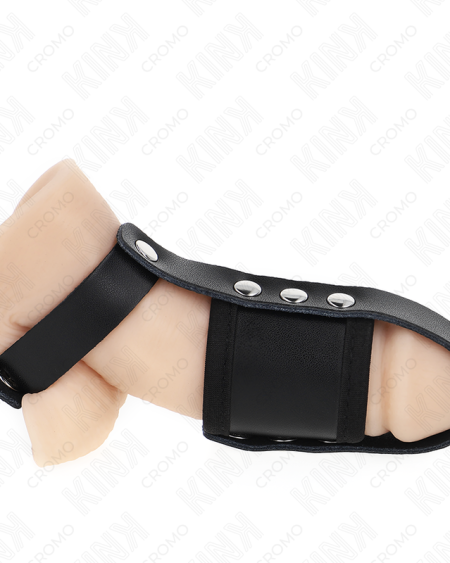 Anel-jaula peniano KINK RING POWER em couro, com correia separadora de testículos