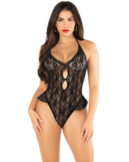 Body preto LEG AVENUE com laços e folhos