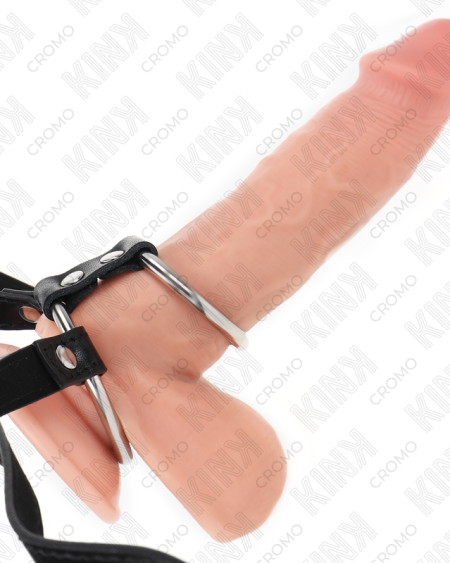 Anel peniano duplo de metal KINK com cinto de pele sintética