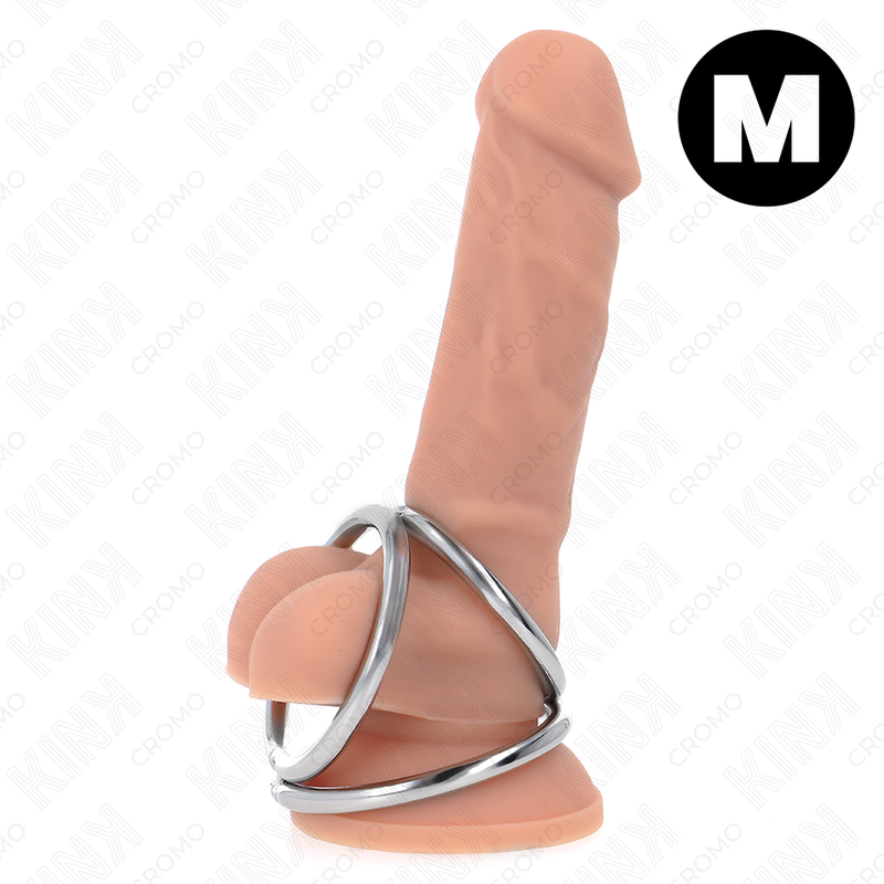 Anel triplo para pénis KINK, modelo 2, em metal cromado