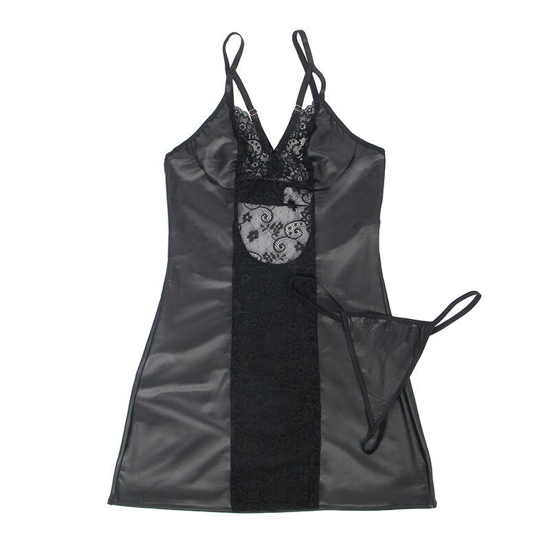 SUBBLIME - 954178 VESTIDO + TANGA CUERO NEGRO L/XL