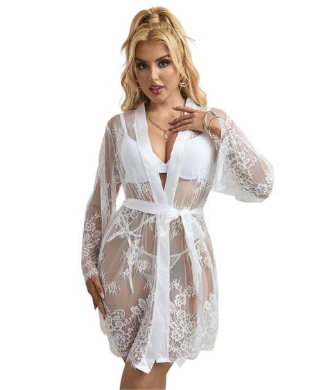 Camisão branco SUBBLIME BABYDOLLS 954376 de manga comprida com padrão floral, tamanho L/XL