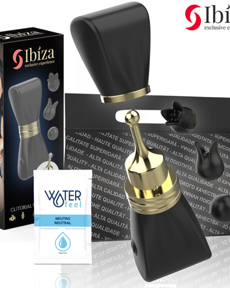 Estimulador do clitóris IBIZA TECHNOLOGY preto, em forma de laço, com três cabeças.