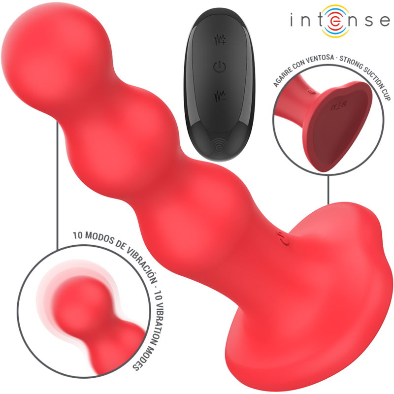 Vibrador CODY vermelho da INTENSE, com relevo texturado, ventosa e comando remoto