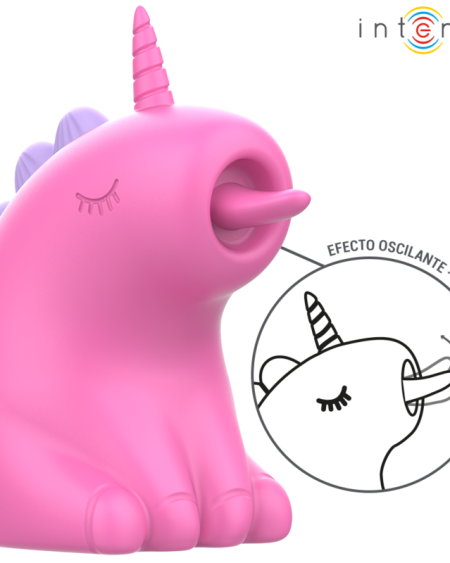 Estimulador de clitóris INTENSE Pinkie fúcsia, com design de unicórnio e língua rotativa 360°