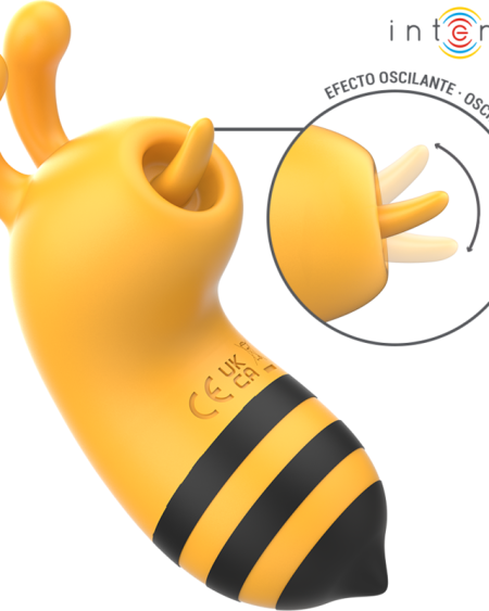 Estimulador clitoriano MAYA em forma de abelha, amarelo e preto, com língua rotativa 360º