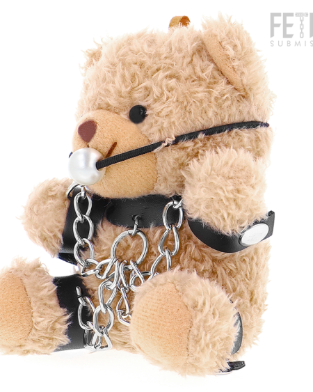 Urso de peluche Fozzie modelo 3 da FETISH SUBMISSIVE, com mordaça escura e detalhes metálicos