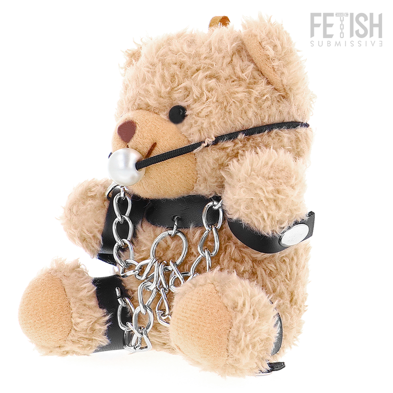 Urso de peluche Fozzie modelo 3 da FETISH SUBMISSIVE, com mordaça escura e detalhes metálicos