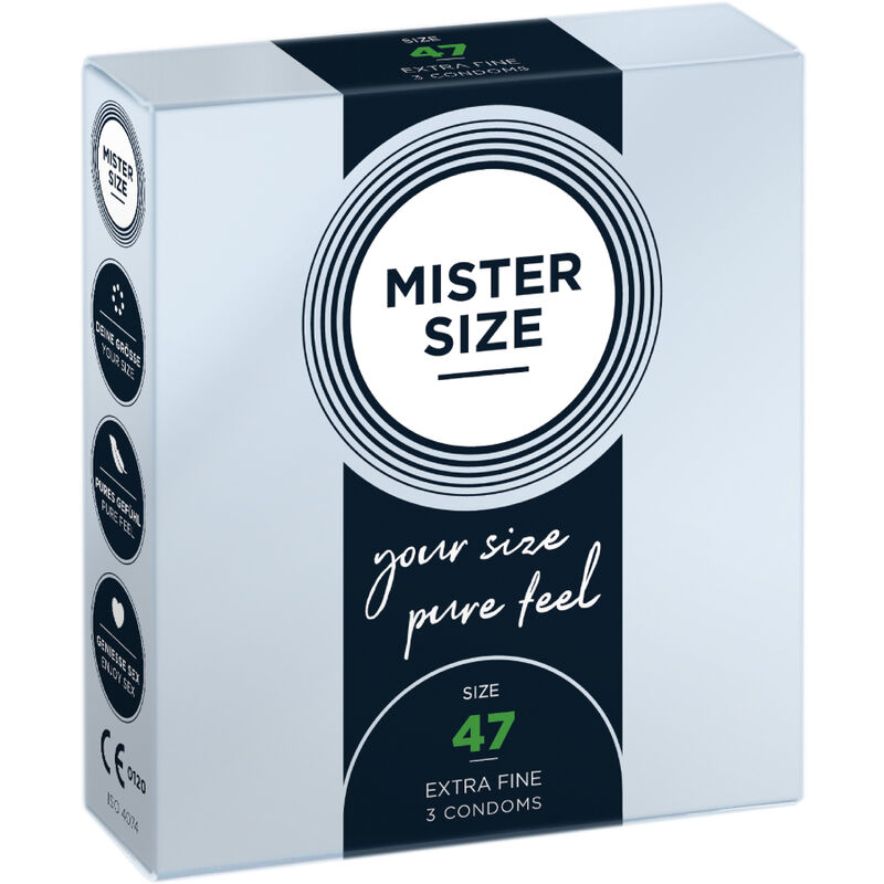 Embalagem de preservativos MISTER SIZE tamanho 47, ultrafinos e transparentes