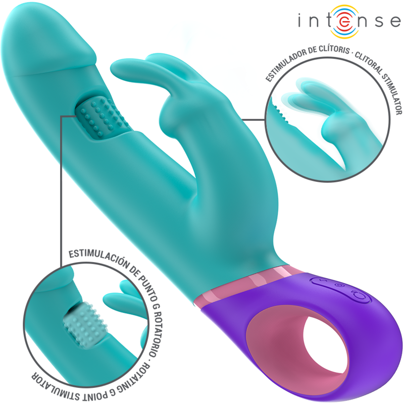 Vibrador rabbit azul INTENSE Mónica com estimulador rotatório