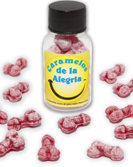 12 rebuçados DIABLO PICANTE em forma de pénis, com sabor a morango e cereja