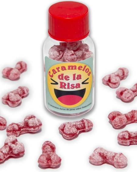 12 rebuçados DIABLO PICANTE em forma de pénis, com sabores de morango e cereja