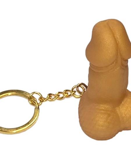 Porta-chaves dourado brilhante em forma de pénis da DIABLO PICANTE