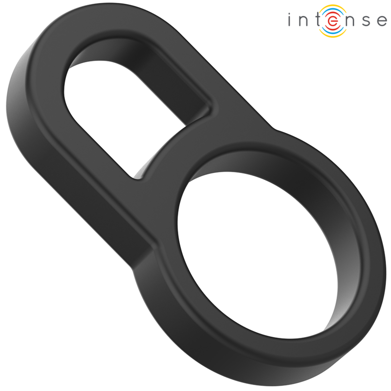 Anel peniano duplo INTENSE Bobby, de silicone preto, com duas argolas