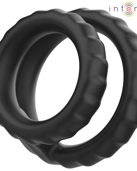 Anel peniano duplo DEWEY da INTENSE, em silicone preto, modelo 2