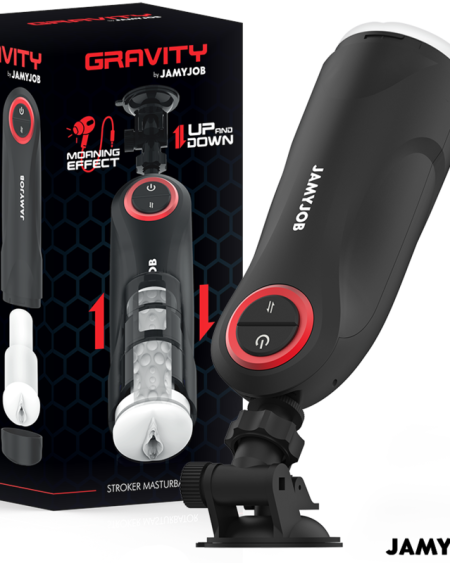 Masturbador automático JAMYJOB GRAVITY preto com detalhes vermelhos