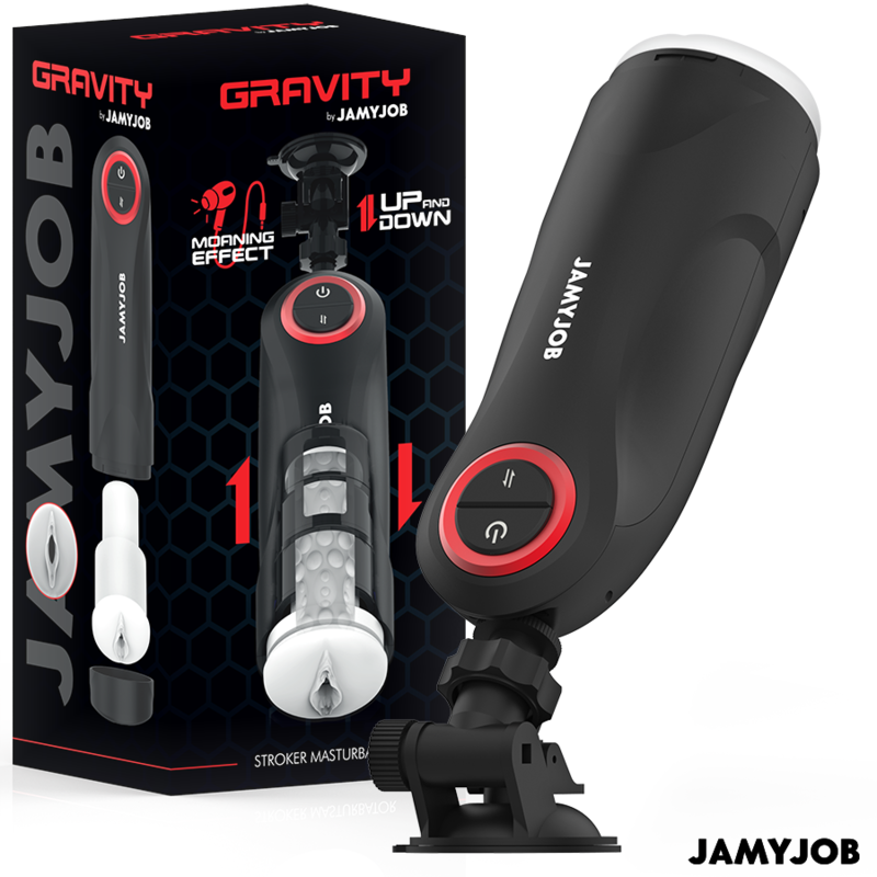 Masturbador automático JAMYJOB GRAVITY preto com detalhes vermelhos