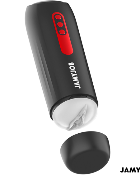 Masturbador automático JAMYJOB PHANTOM preto e vermelho, com formato de boca