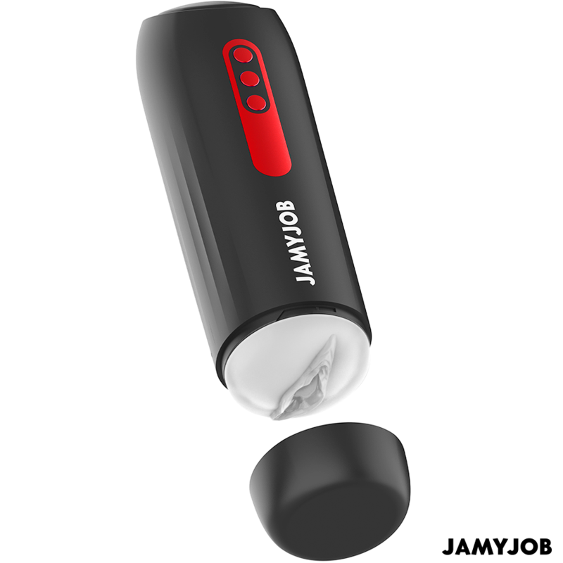 Masturbador automático JAMYJOB PHANTOM preto e vermelho, com formato de boca