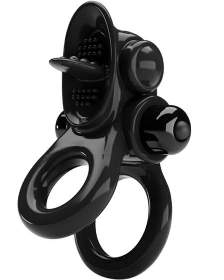 Anel vibratório duplo preto PRETTY LOVE, com estimulador do clitóris