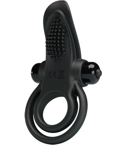 Anel vibratório duplo PRETTY LOVE preto com estimulador do clítoris