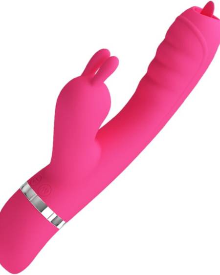 Vibrador coelho Phoenix rosa da HIGH TECH, com estimulador clitoriano e língua de silicone