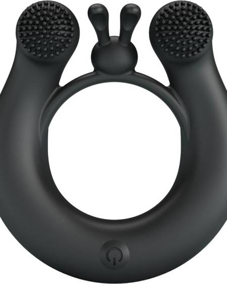 Anel vibratório PRETTY LOVE Dahlia preto, de silicone, com estimulador do clítoris