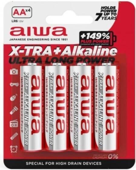 Pack com 4 pilhas alcalinas AA LR6 AIWA X-TRA