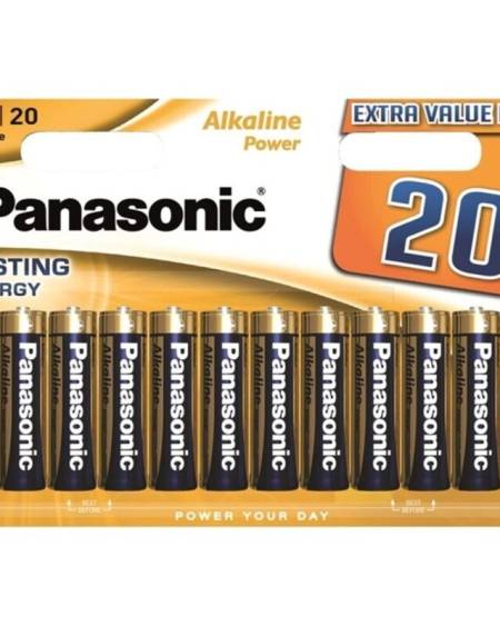 Blister com 20 pilhas alcalinas PANASONIC Bronze AA LR6