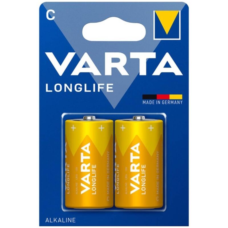 Blister VARTA Longlife com duas pilhas alcalinas C LR14.