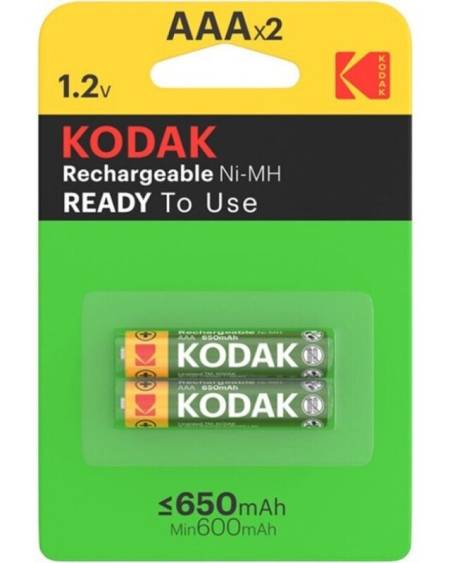 Blister KODAK com 2 pilhas recarregáveis AAA HR03 de 650 mAh