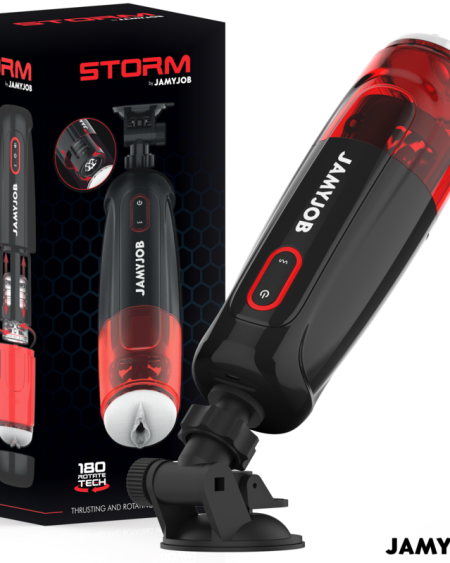 Masturbador automático JAMYJOB STORM preto e vermelho, com sucção