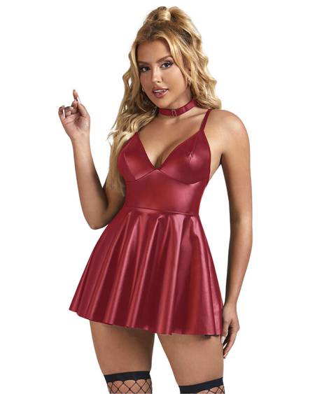 SUBBLIME - 955403 VESTIDO CON TIRANTES DE CUERO BURDEOS L/XL
