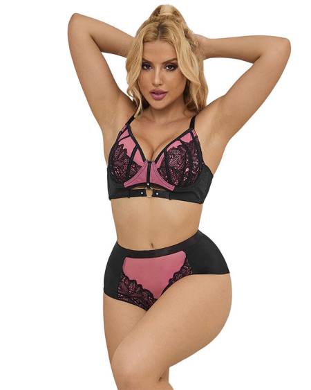 Conjunto de lingerie rosa SUBBLIME com soutien push-up, renda, malha e fecho de correr