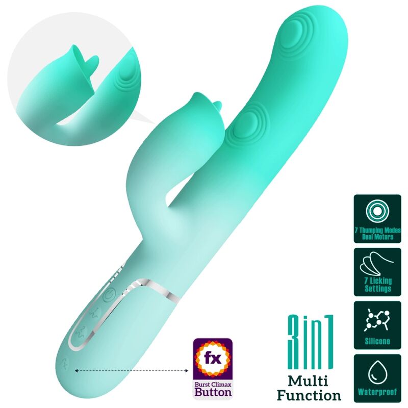 Vibrador coelho Pretty Love Gigi verde-água com estimulador clitoriano
