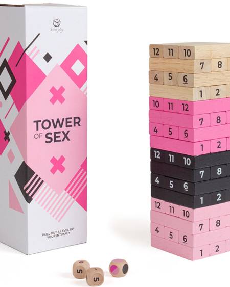 Jogo de madeira Tower of Sex da SECRETPLAY com peças coloridas e dados
