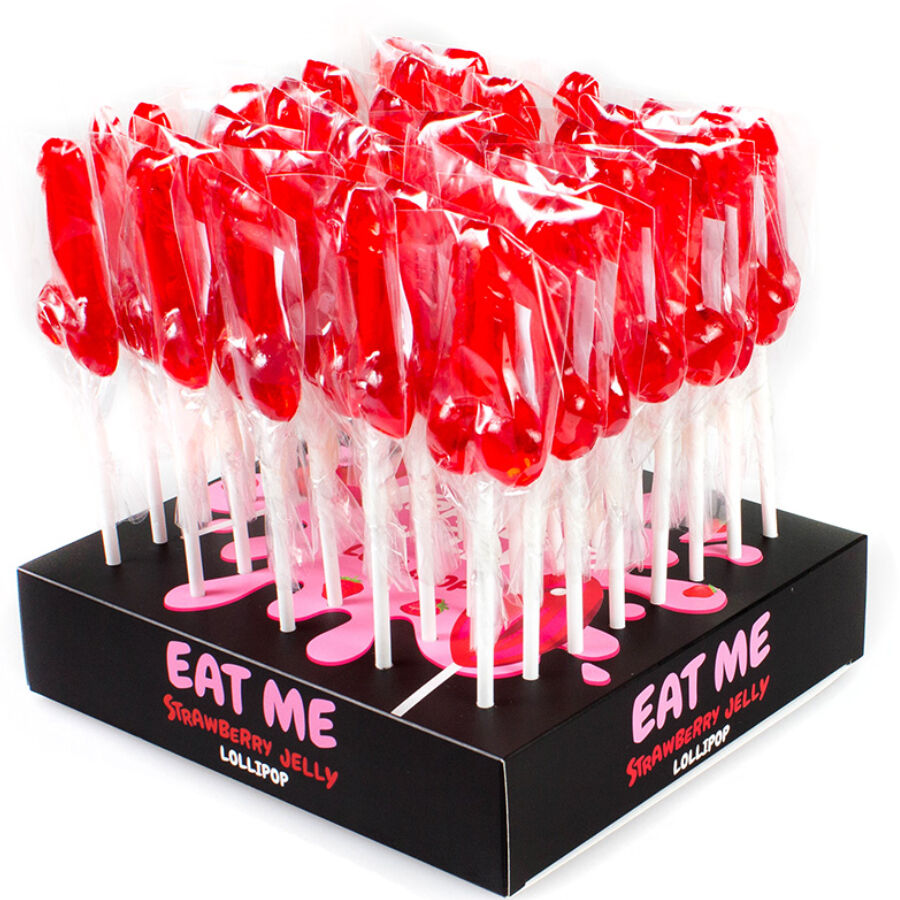 Expositor SECRETPLAY COSMETIC com 40 chupa-chupas de morango em forma de pénis