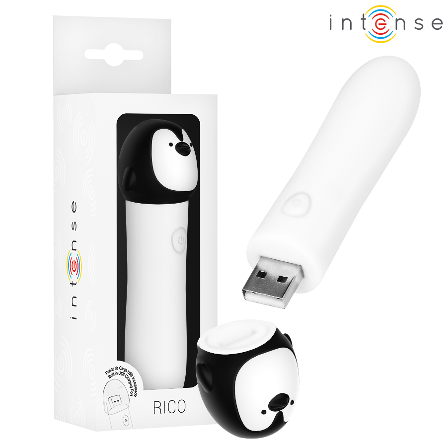 Bala vibradora RICO da INTENSE, branca, em forma de pinguim