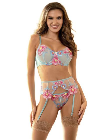 Conjunto de lingerie SUBBLIME com soutien, cinta-liga e cueca de detalhes florais