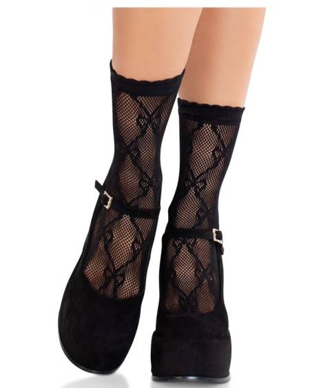 Meias de rede pretas com padrão de losangos e laço da LEG AVENUE HOSIERY