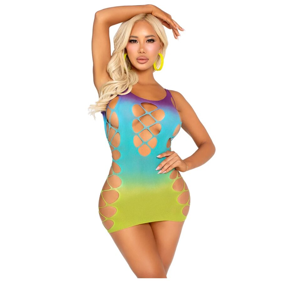 Vestido de lingerie curto LEG AVENUE Ocean, sem costuras, com efeito degradé e aberturas