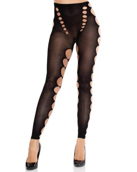 Meias opacas pretas sem costuras com aberturas nas ancas e pernas, da LEG AVENUE