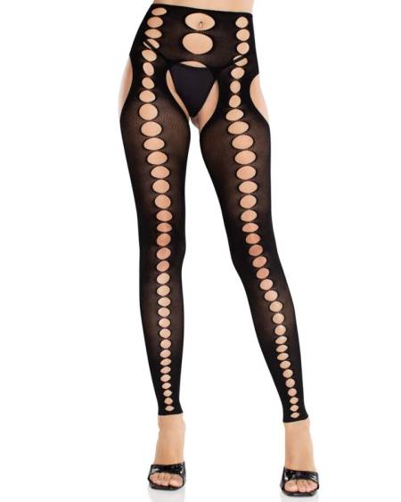 Meias opacas pretas LEG AVENUE, sem pés e sem costuras, com recorte estilo cinta-liga