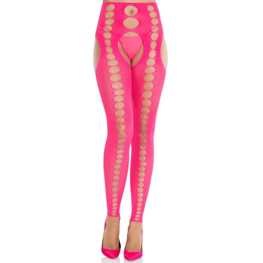Meias opacas sem pés e sem costuras, em rosa néon, da LEG AVENUE HOSIERY