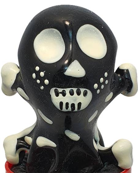 Preservativo decorativo CONDOMERIE pintado à mão com motivo de caveira preta, modelo 2